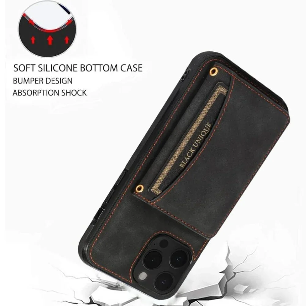 Luxury Wallet Case for iPhone 14 Pro – RFID Blocking, Card Holder & Stand